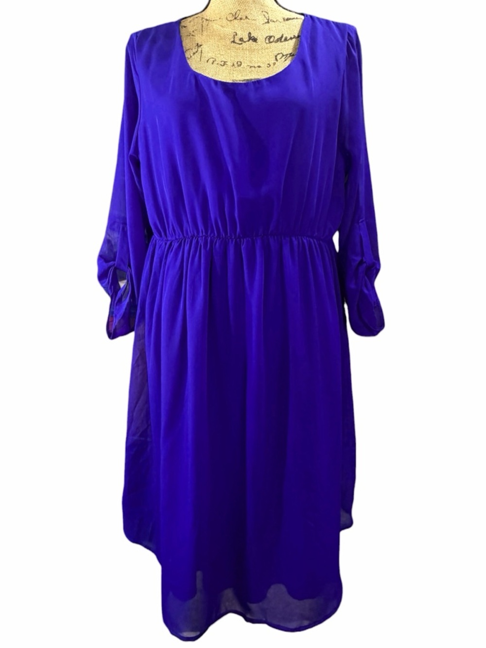 Pink Blush Royal Blue Layered Midi Dress with sheer sleeves  EC. Size XLarge